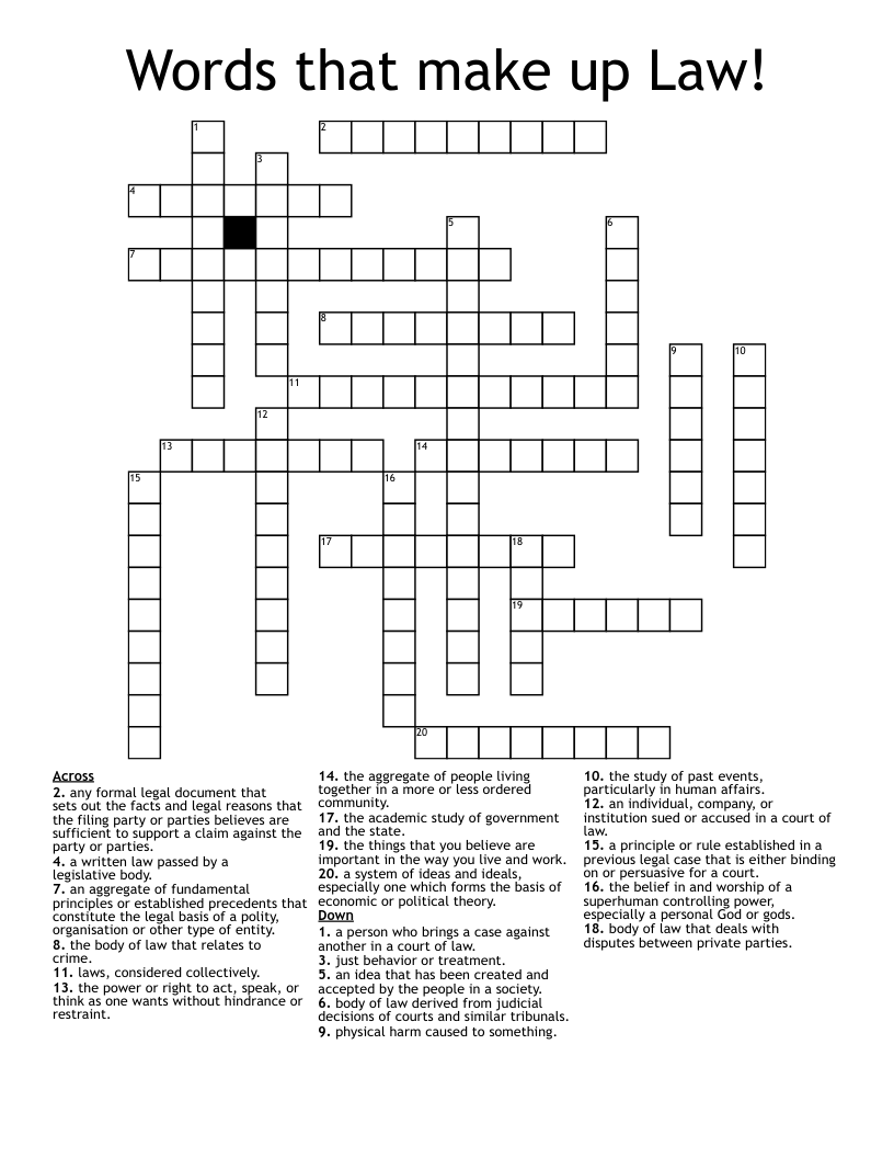 Words that make up Law! Crossword