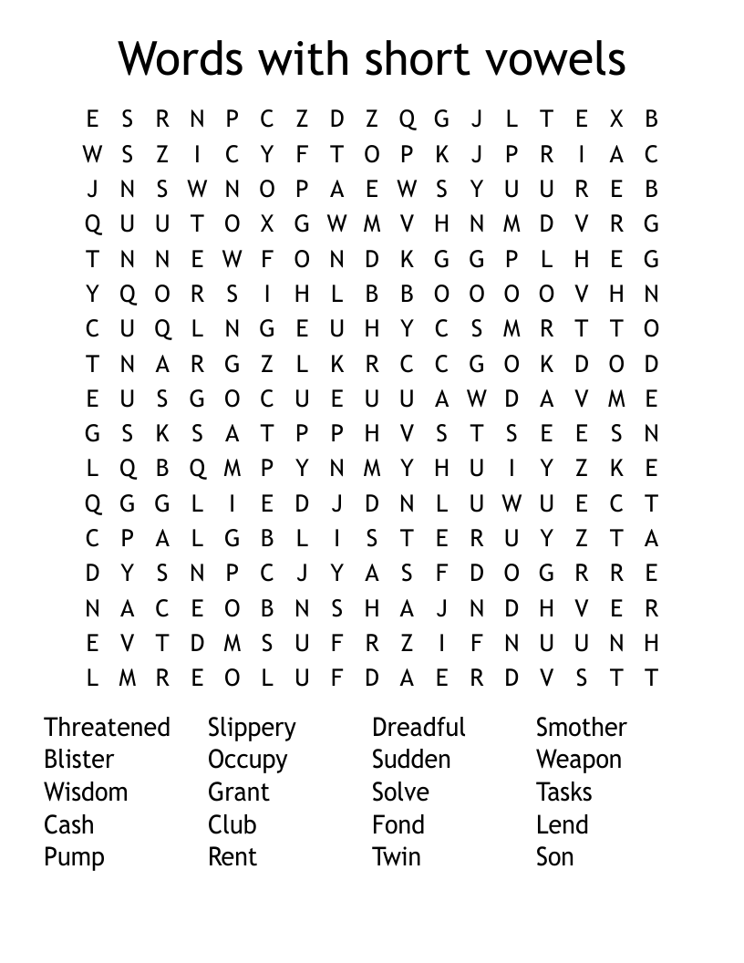 Words with short vowels  Word Search