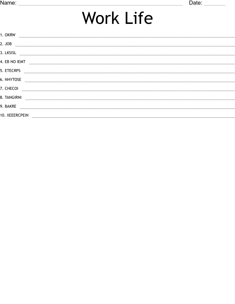Work Life  Word Scramble