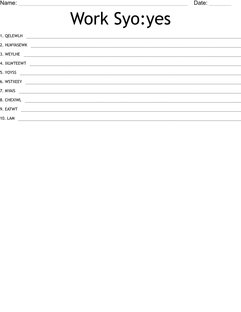 Work Syo:yes Word Scramble