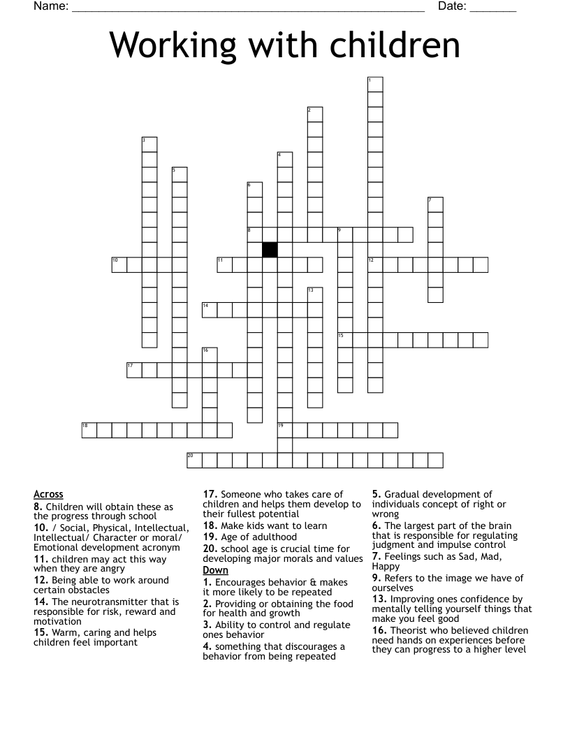 Working with children  Crossword