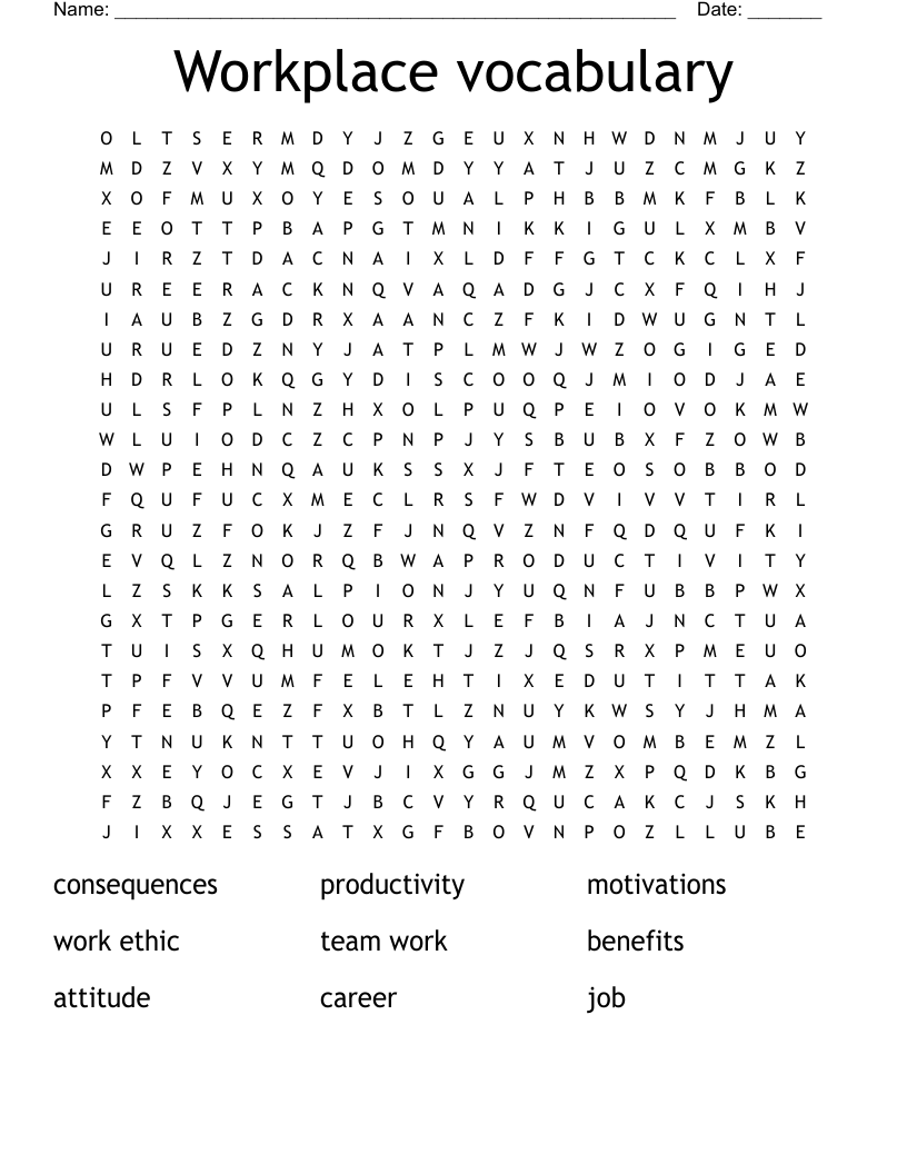 Workplace Vocabulary Word Search WordMint