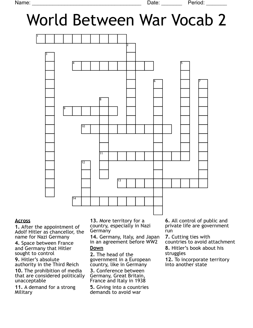 World Between War Vocab 2 Crossword