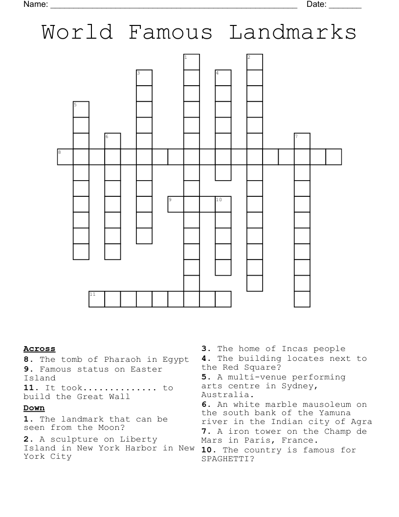 World Famous Landmarks Crossword WordMint