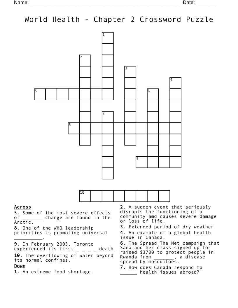 World Health - Chapter 2 Crossword Puzzle