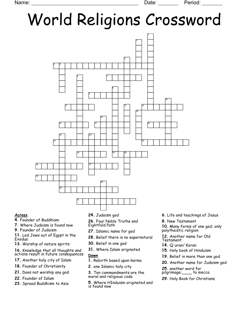 Major World Religions Word Search WordMint