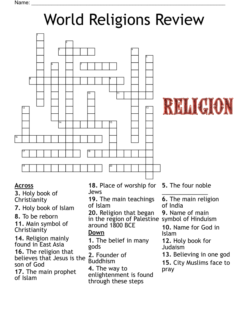 World Religions Crossword WordMint