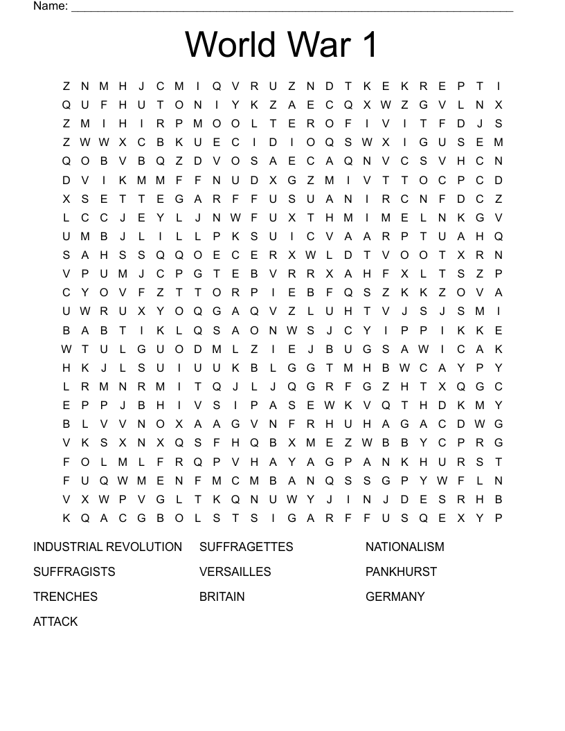 World War 1 Word Search