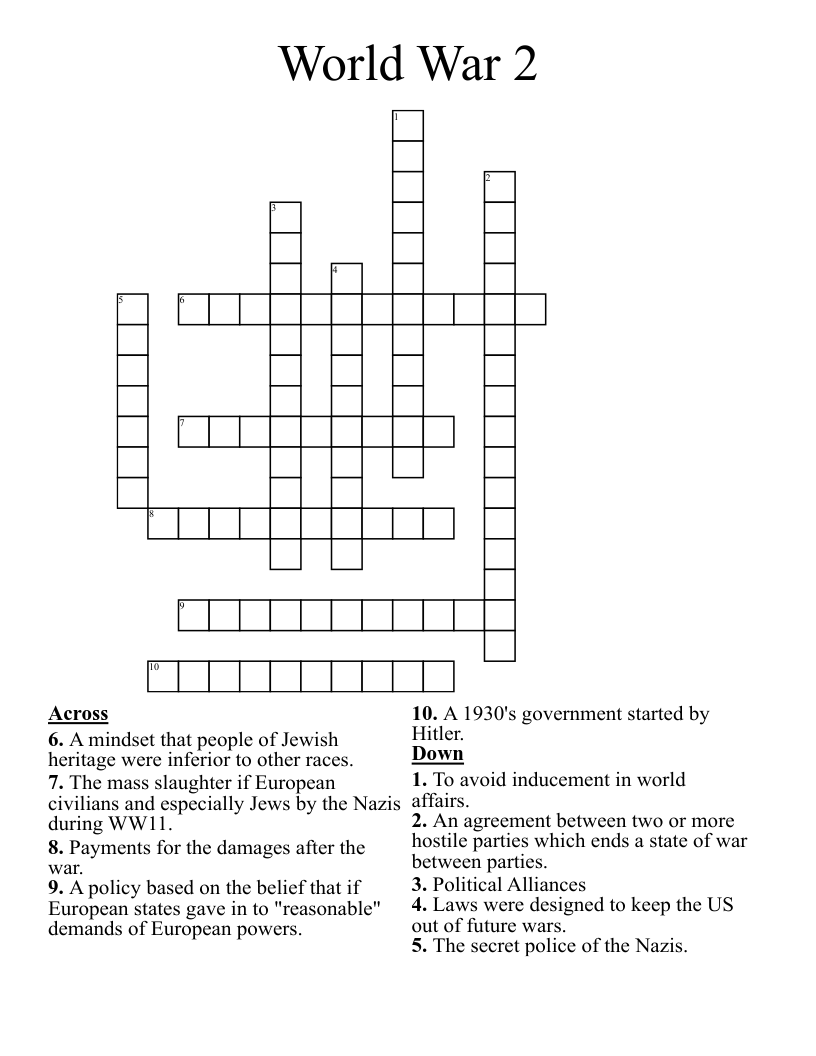 World War 2 Crossword - WordMint