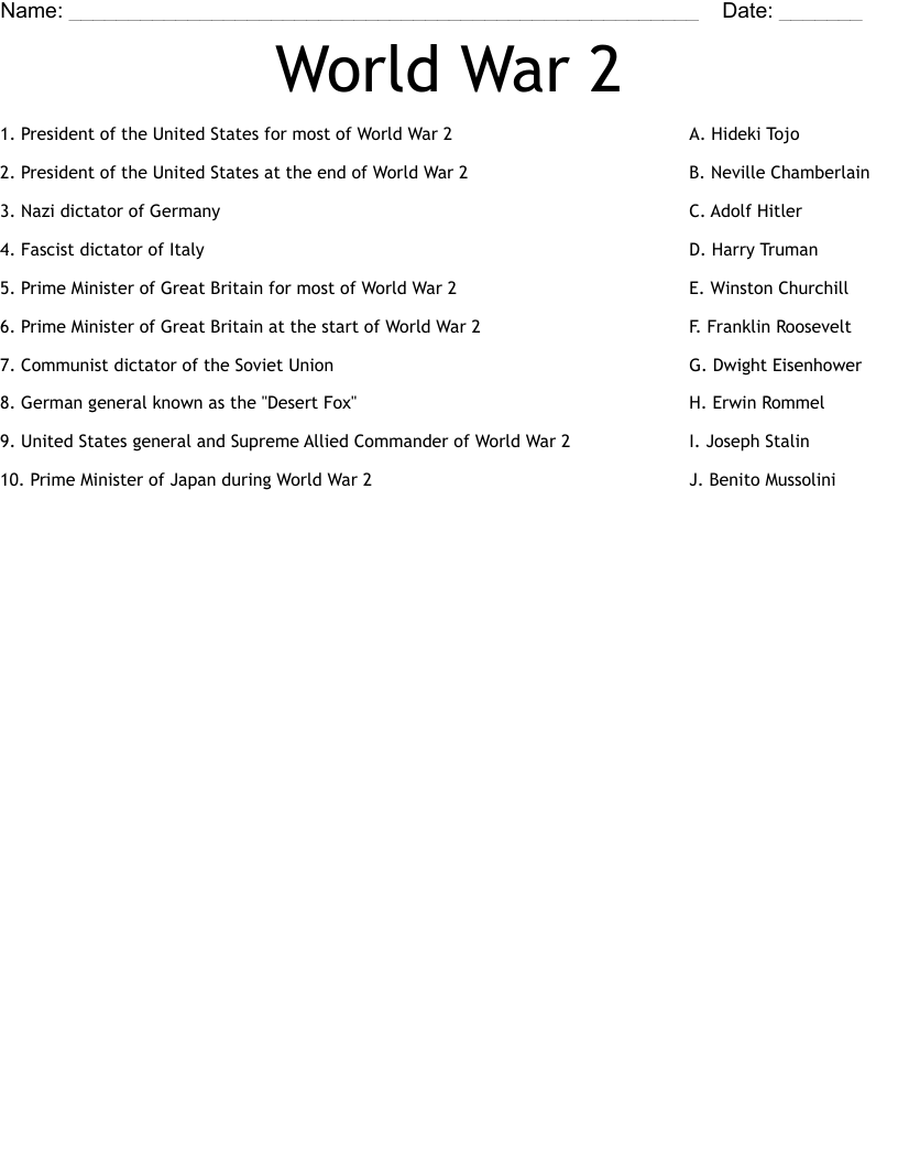 World War 2 Worksheet WordMint