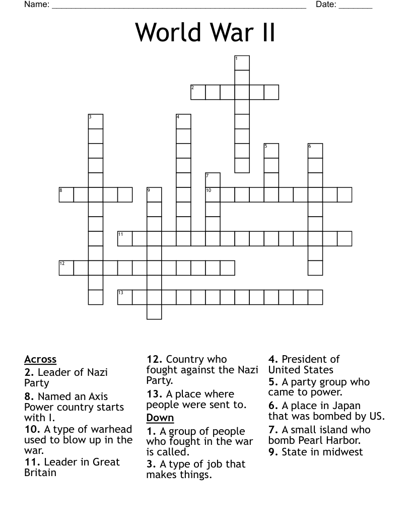 World War II Crossword - WordMint