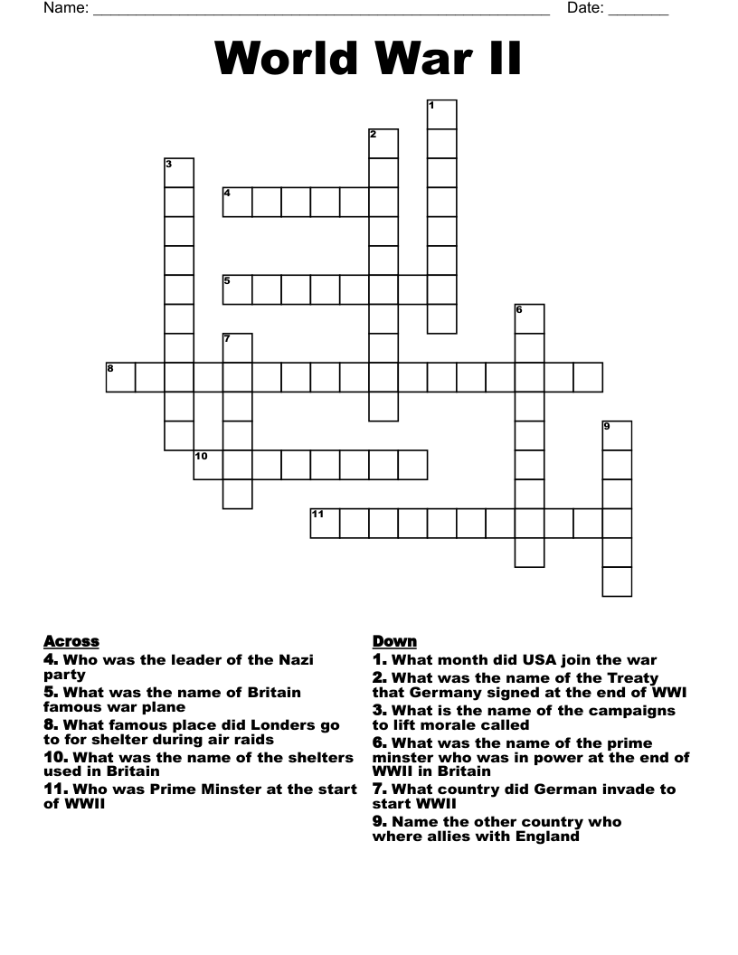 World War II Crossword - WordMint