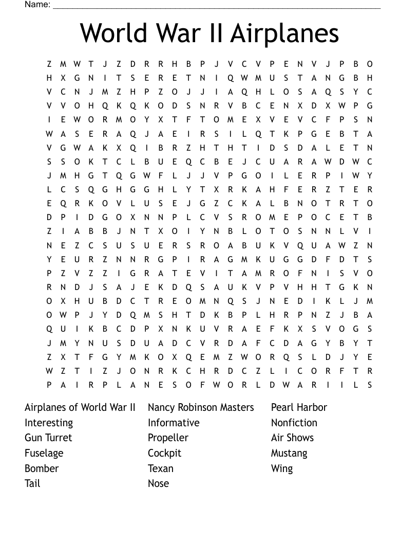 World War II Airplanes Word Search