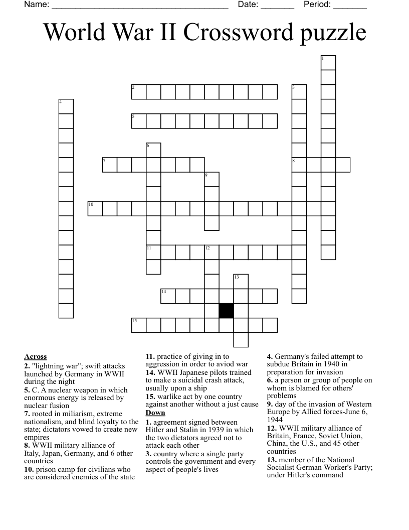 World War II Crossword Puzzle WordMint