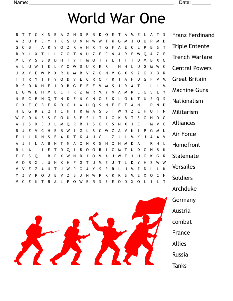 World War 1 Word Search WordMint