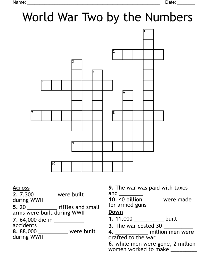 World War Two by the Numbers Crossword