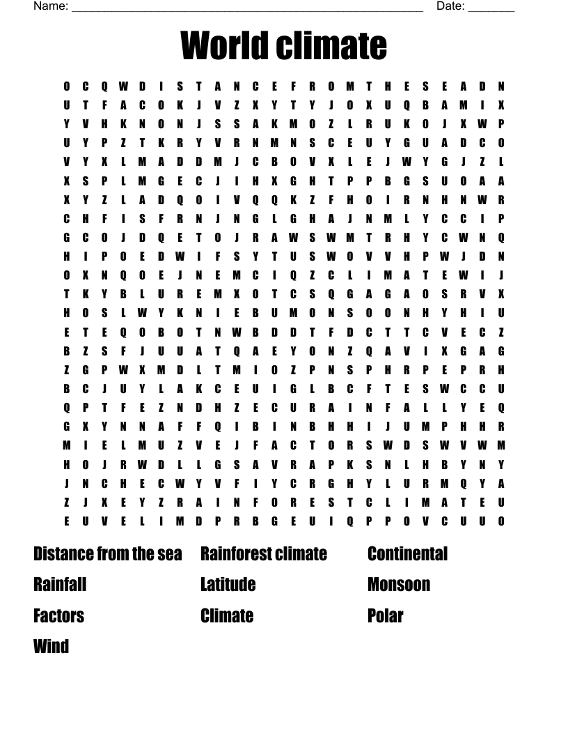 World Climate Word Search WordMint