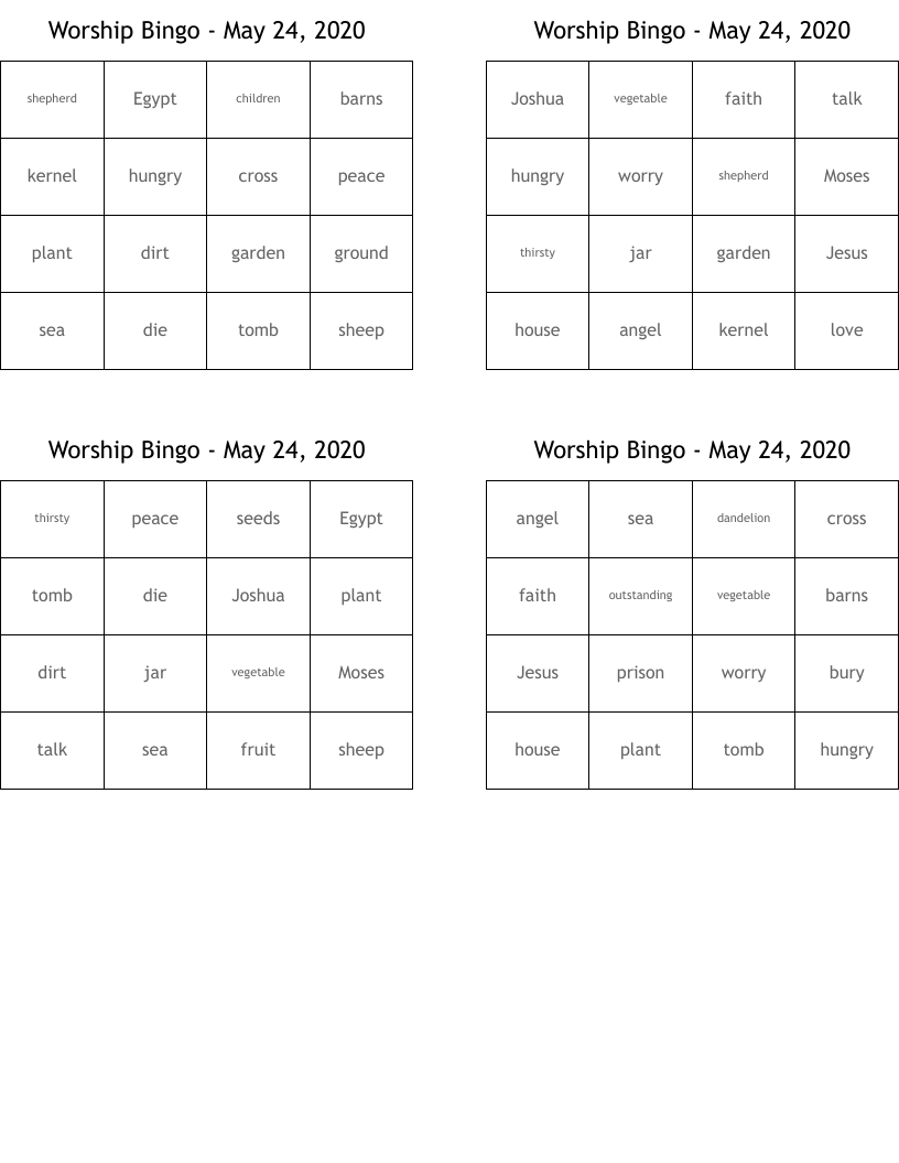Worship Bingo - May 24, 2020