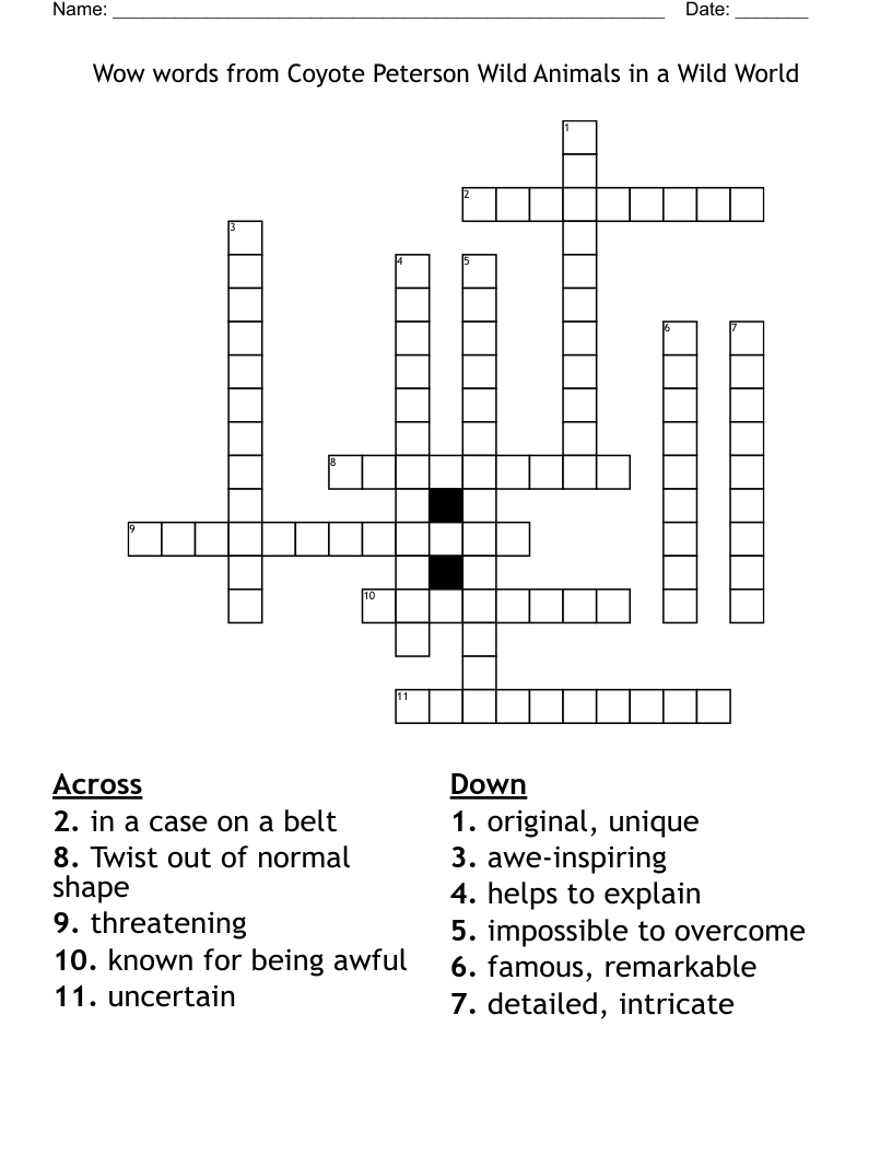 Wow words from Coyote Peterson Wild Animals in a Wild World Crossword