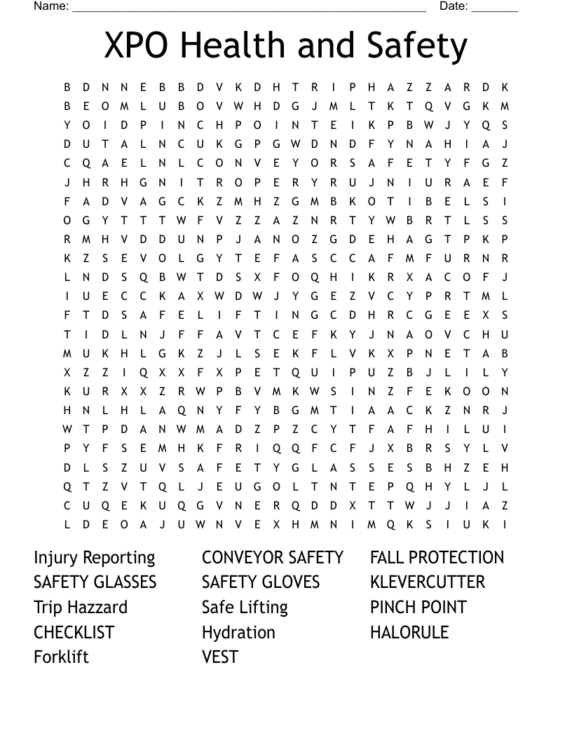XPO Health And Safety Word Search WordMint