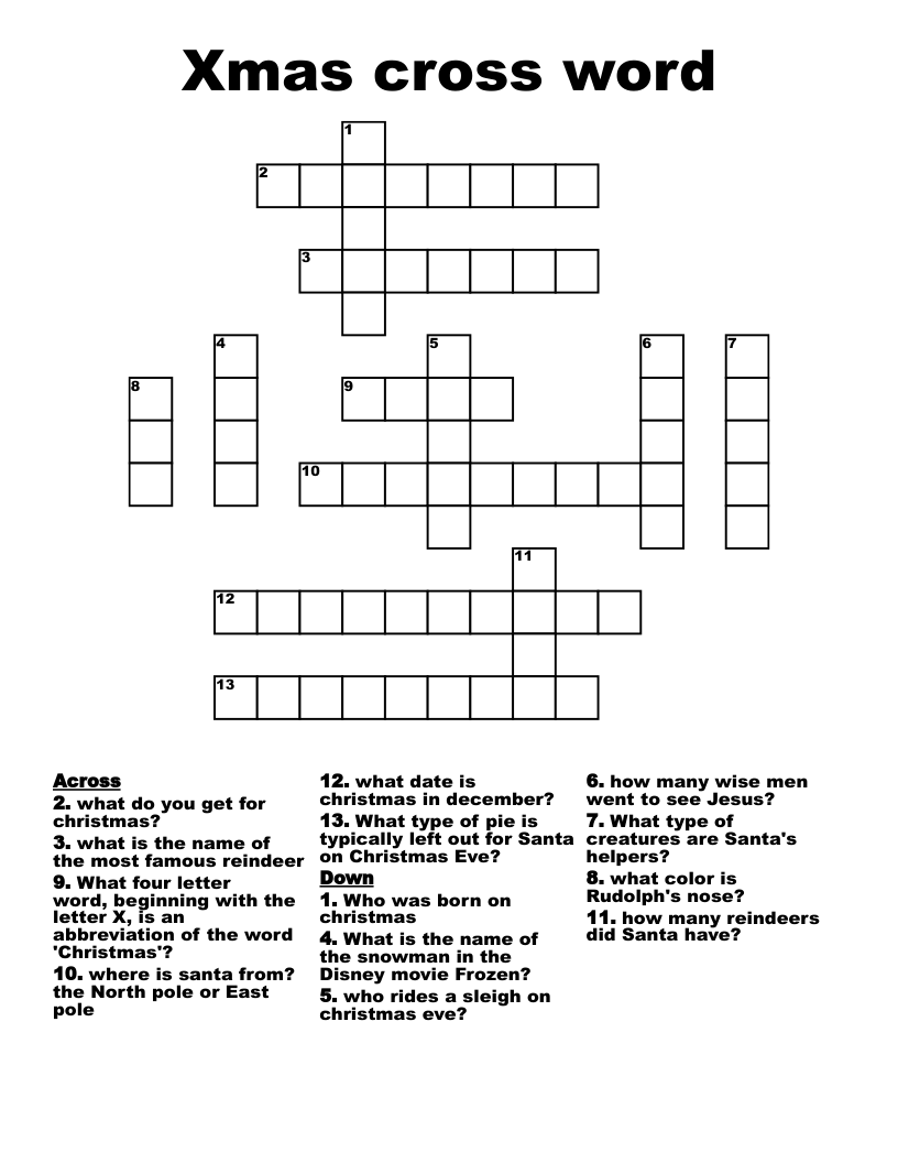 Xmas cross word