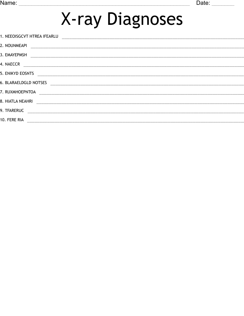 X-ray Diagnoses Word Scramble