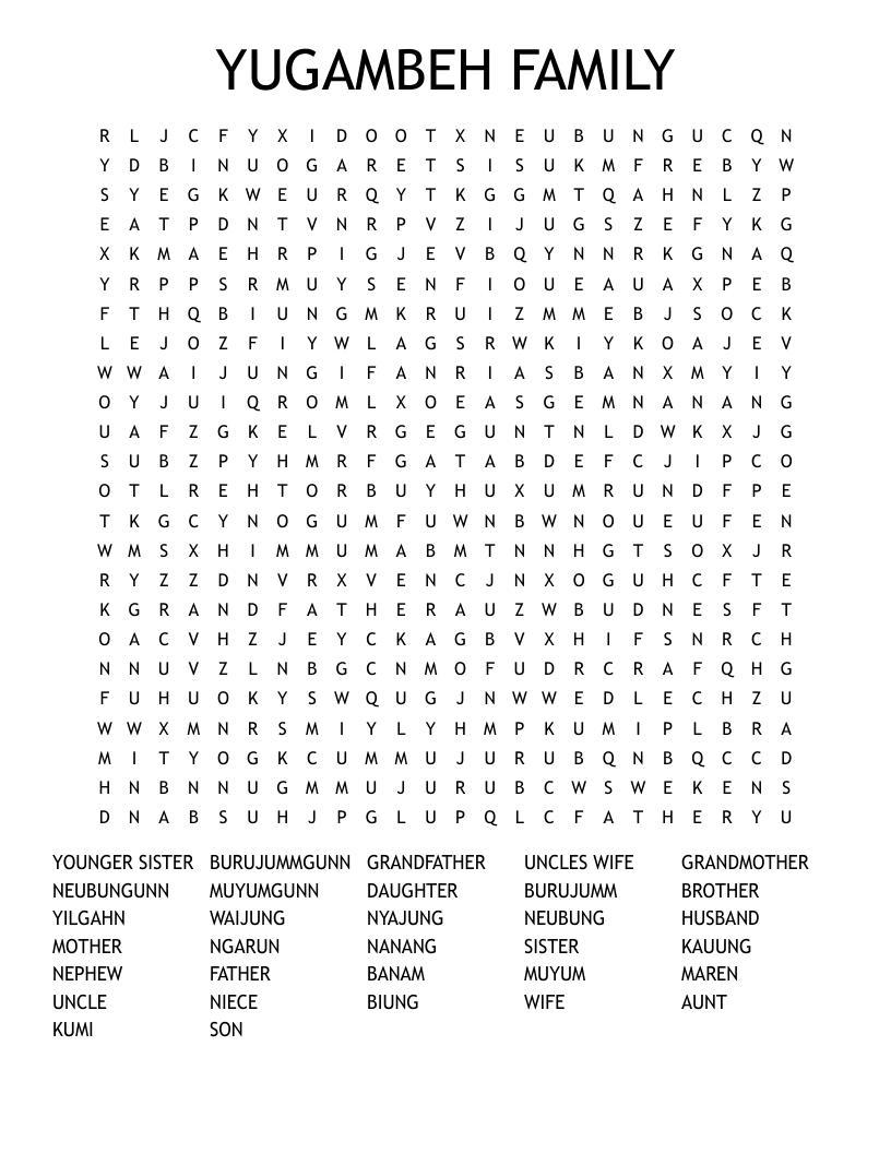 YUGAMBEH FAMILY Word Search