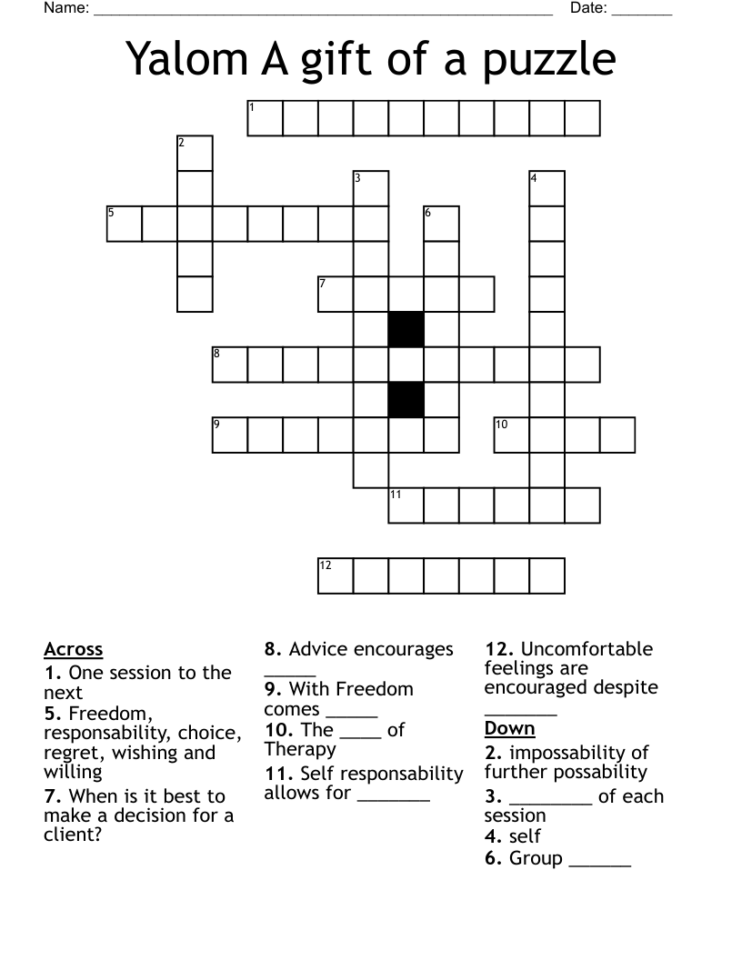 Yalom A gift of a puzzle Crossword