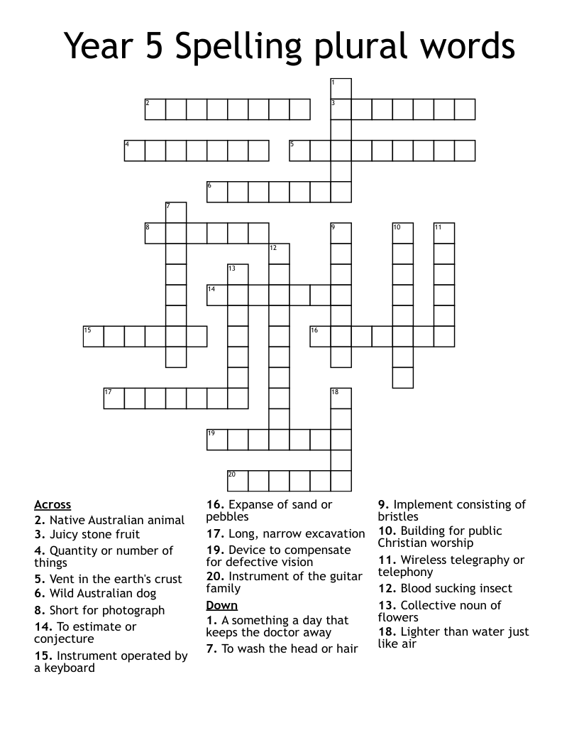 Year 5 Spelling plural words Crossword