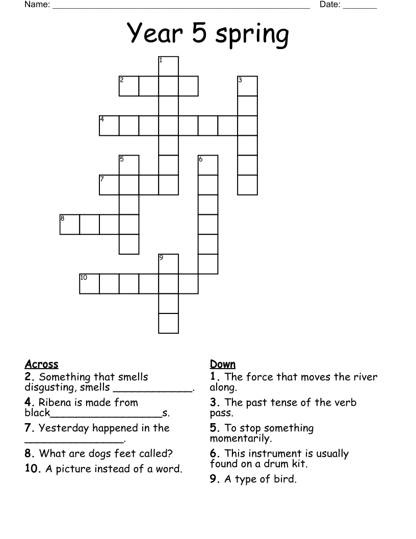 Year 5 spring Crossword