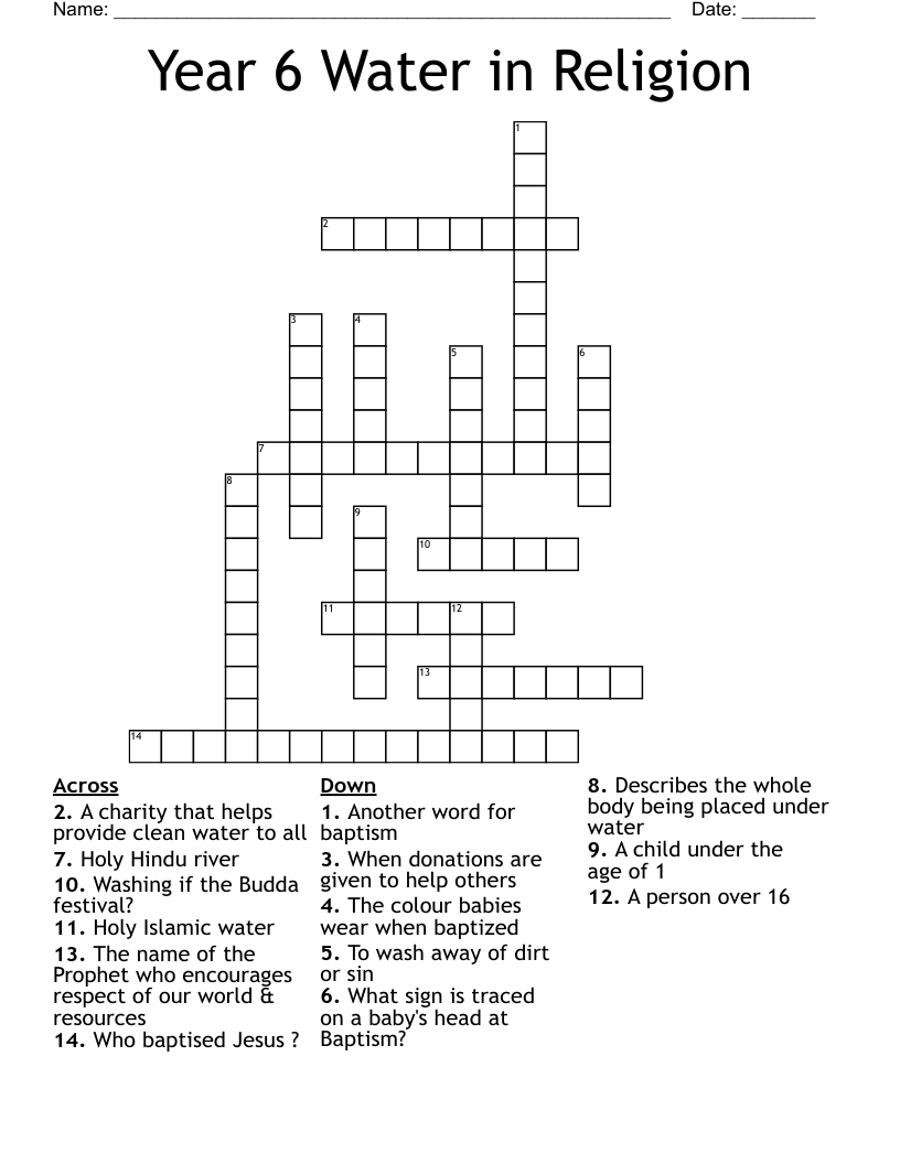 Year 6 Water in Religion Crossword