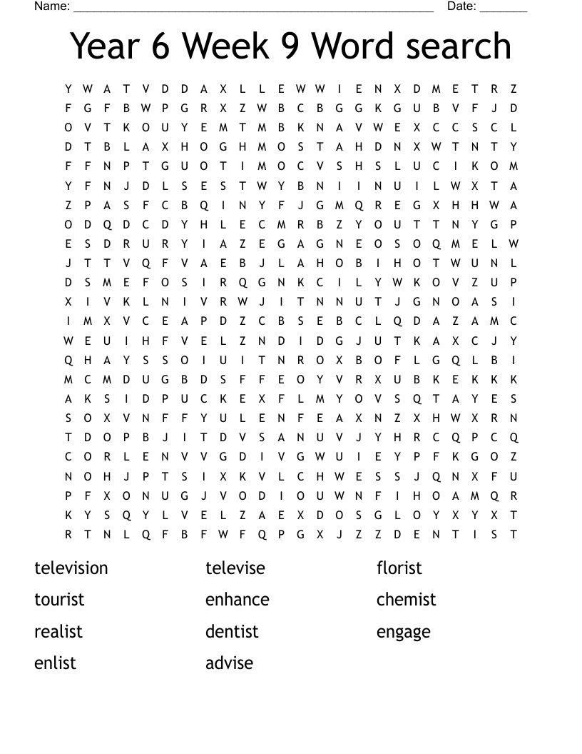 Year 6 Week 9 Word search