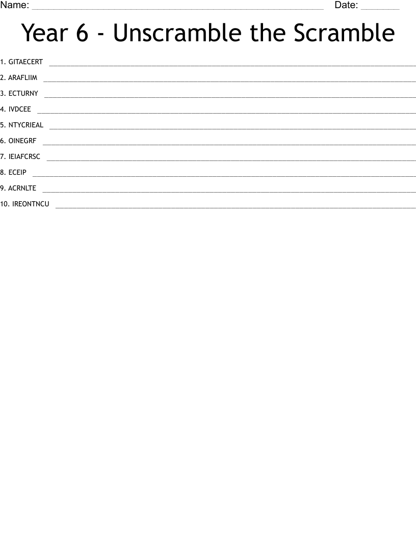 Year 6 - Unscramble the Scramble