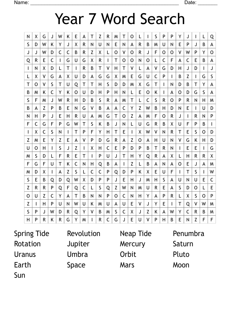 Year 7 Word Search WordMint