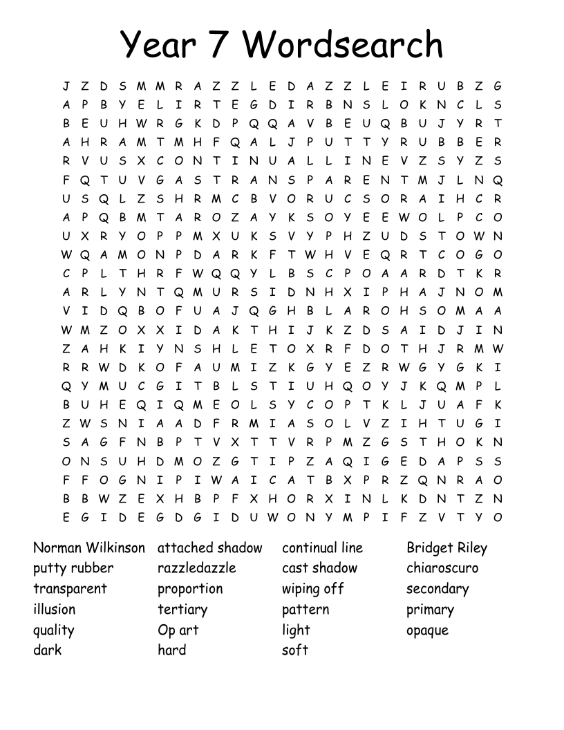 Year 7 Wordsearch WordMint