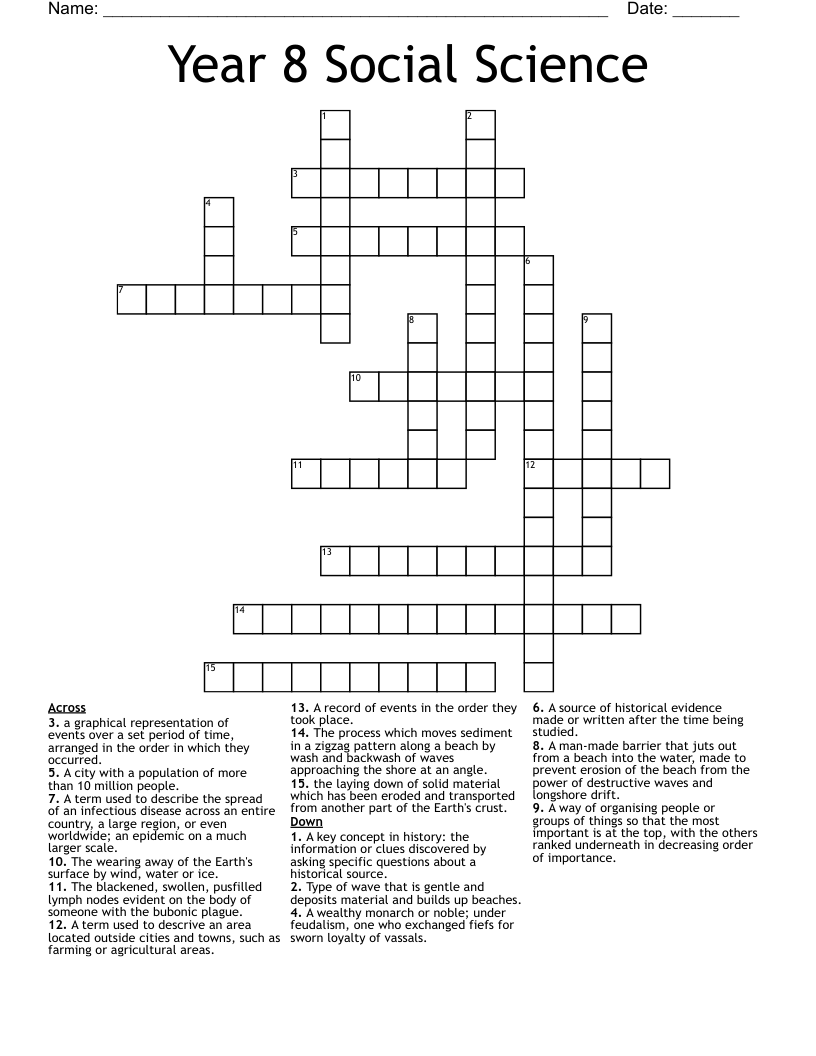 Year 8 Social Science Crossword