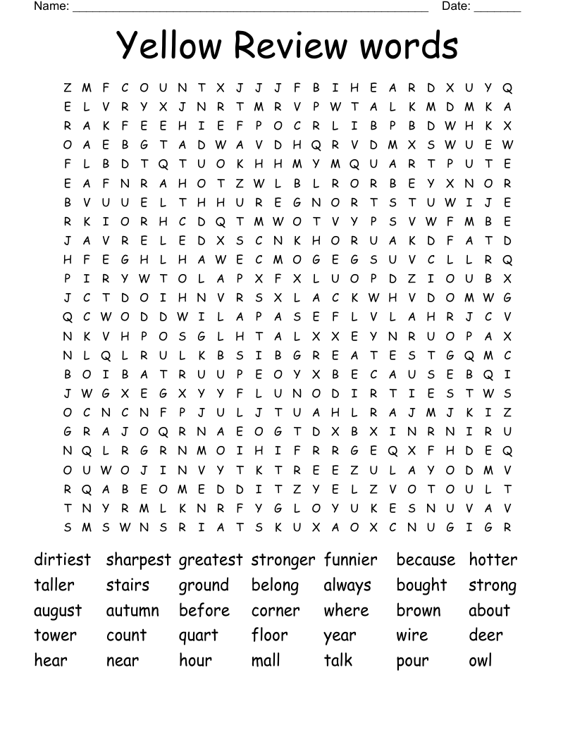 Yellow Review words Word Search