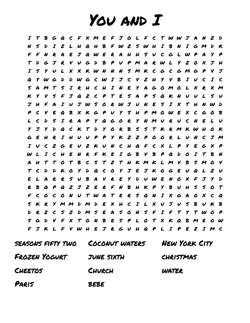 You and I Word Search WordMint