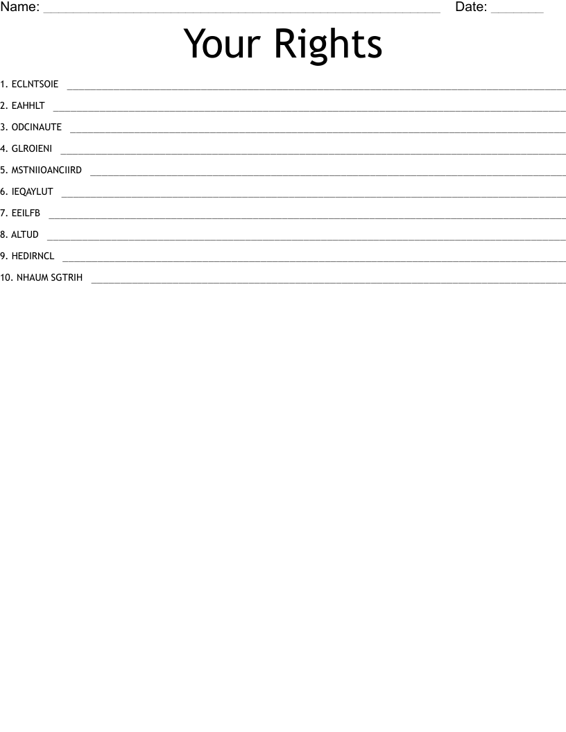Your Rights Word Scramble