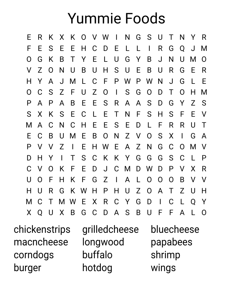 Yummie Foods Word Search