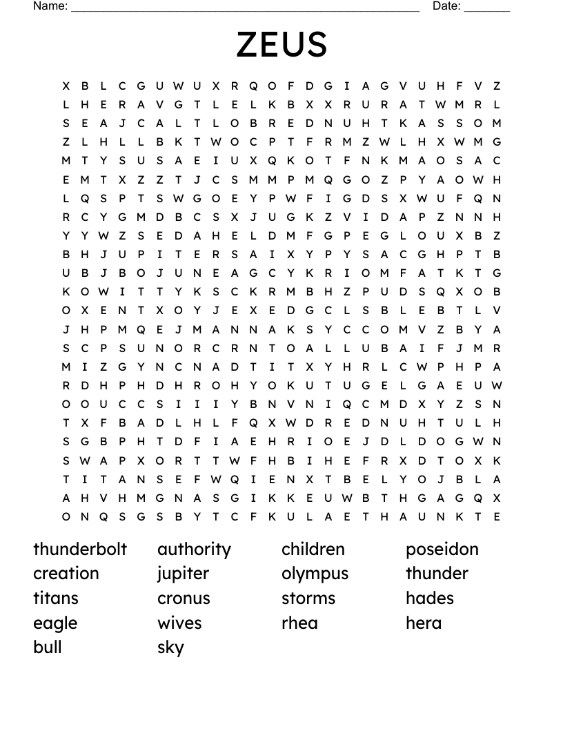 ZEUS  Word Search