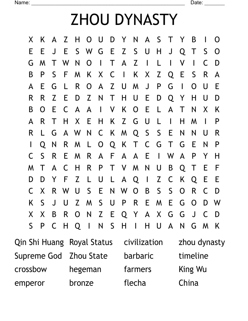 ZHOU DYNASTY Word Search