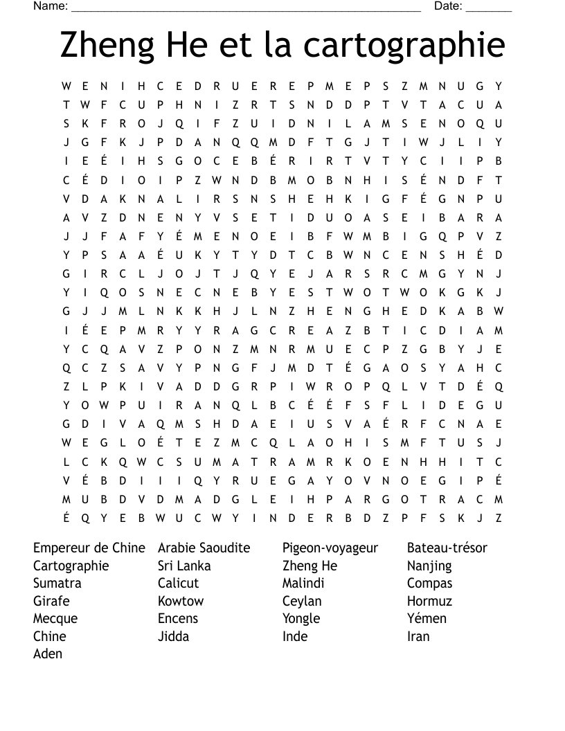 Zheng He et la cartographie Word Search