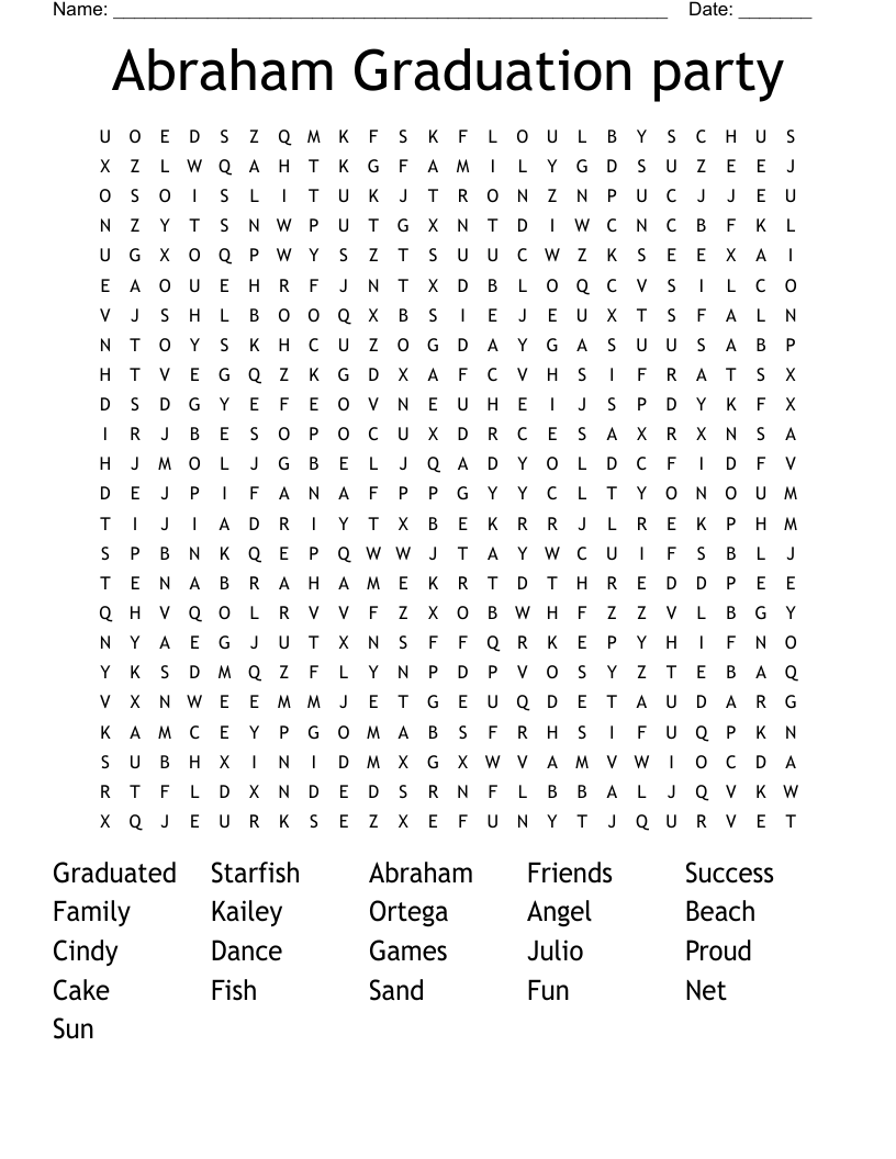  Abraham Graduation party Word Search