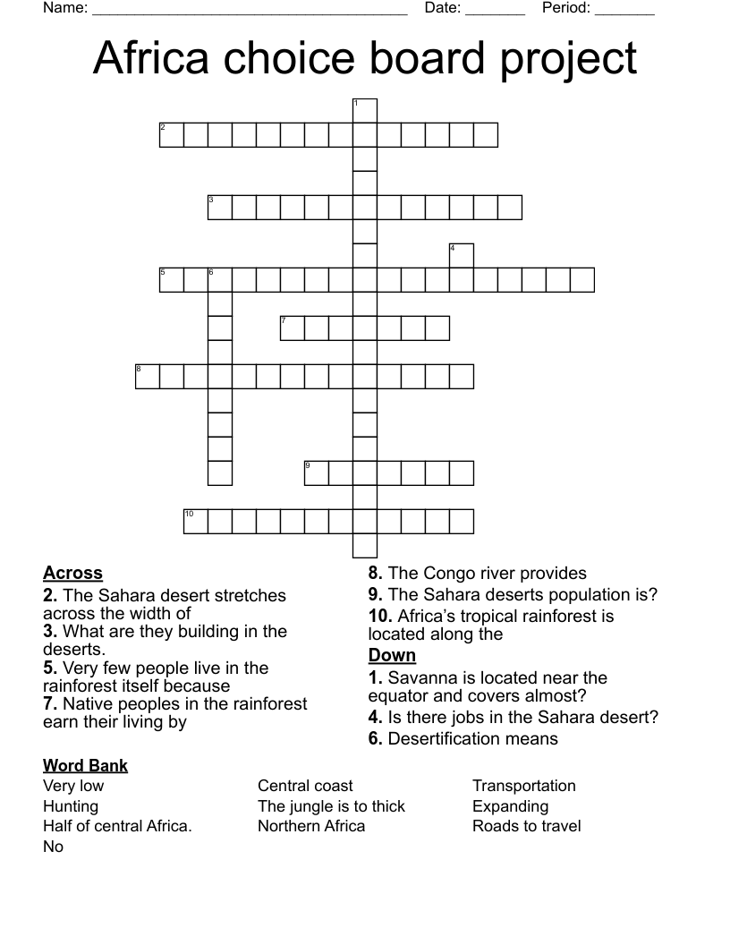  Africa choice board project Crossword