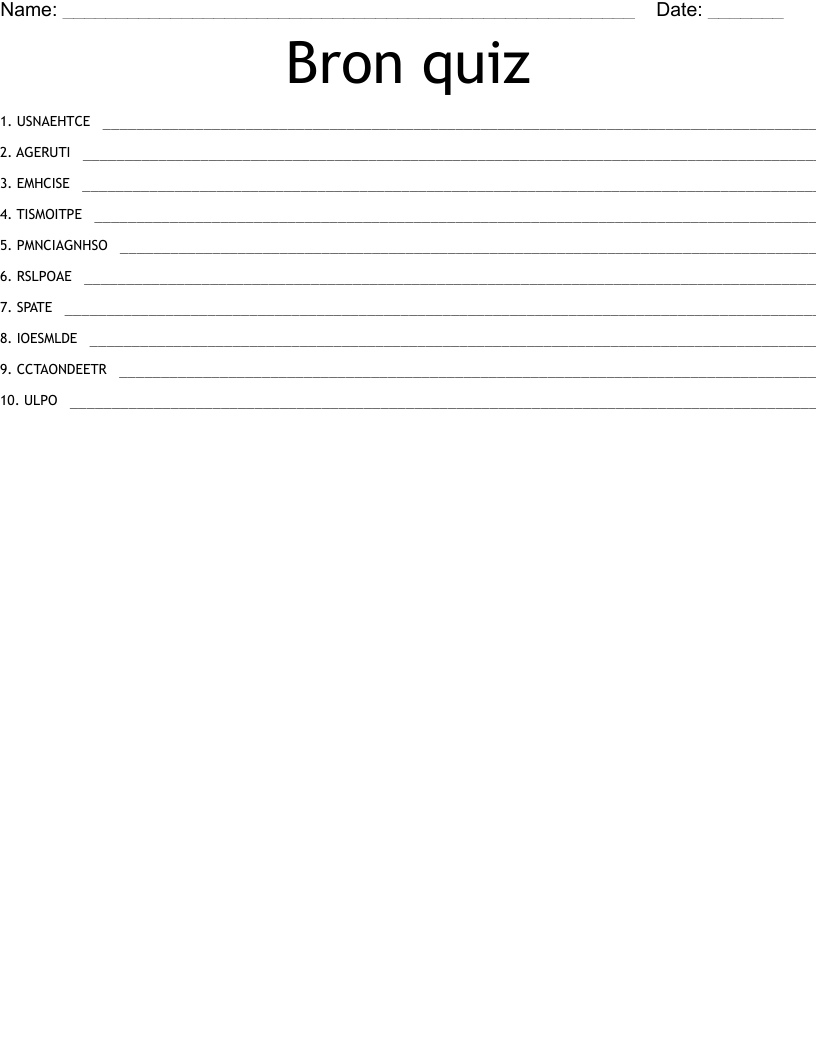  Bron quiz Word Scramble