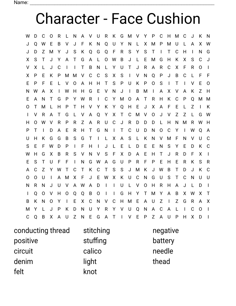 Character Face Cushion Word Search WordMint