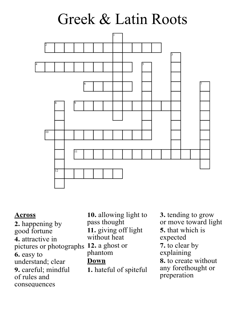  Greek & Latin Roots Crossword