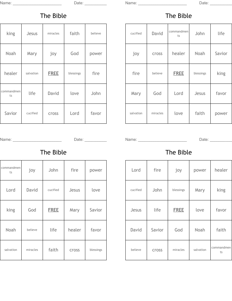  The Bible Bingo Cards