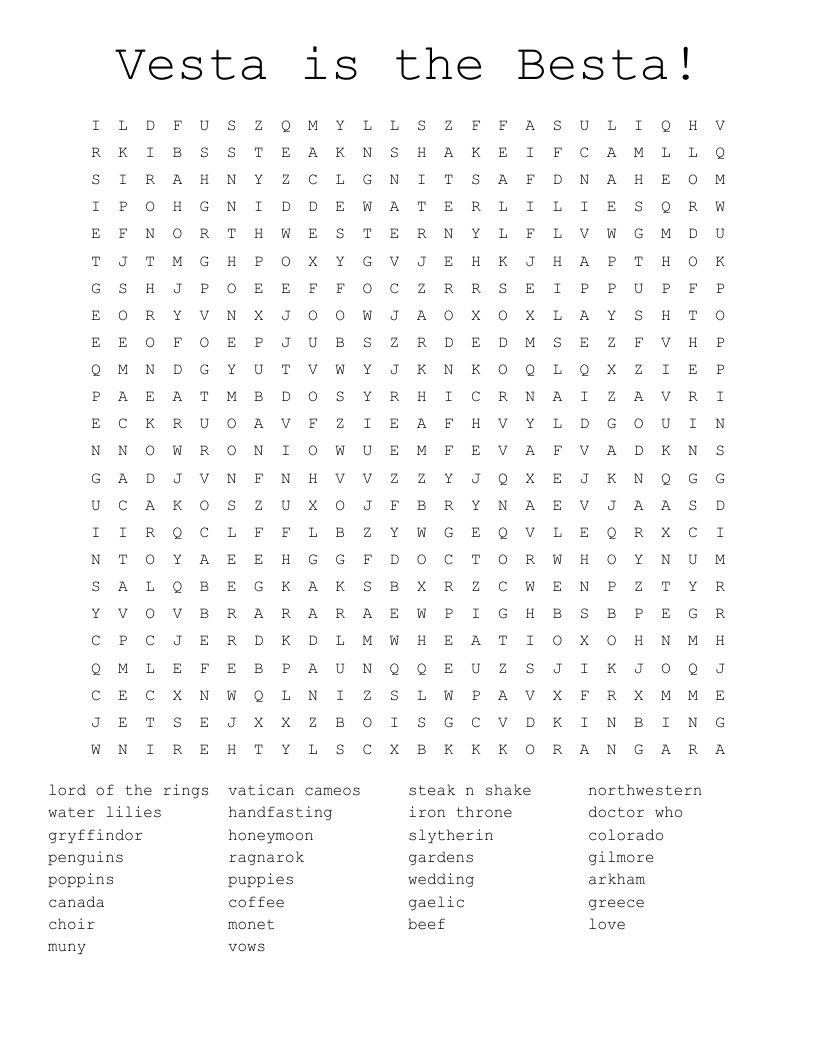  Vesta is the Besta! Word Search